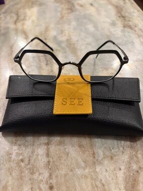 SEE Black Hexagon Women's Glasses Frame with branded case